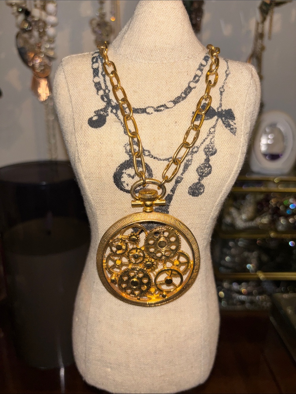 Gold Steampunk Gear Pendant Necklace - Women Jewelry